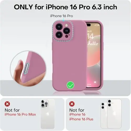 Vooii iPhone 16 Pro g'ilofi bilan mos, suyuq silikon yangilanishi [Kamera himoyasi] [Yumshoq tirnalishga qarshi mikrofiber astar] iPhone 16 Pro 6.3 dyuym uchun zarbga chidamli telefon g'ilofi - Lavanda binafsha - 5