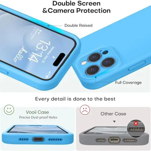 Vooii iPhone 16 Pro g'ilofi bilan mos, suyuq silikon yangilanishi [Kamera himoyasi] [Yumshoq tirnalishga qarshi mikrofiber astar] iPhone 16 Pro 6.3 dyuym uchun zarbga chidamli telefon g'ilofi - Moviy - 3