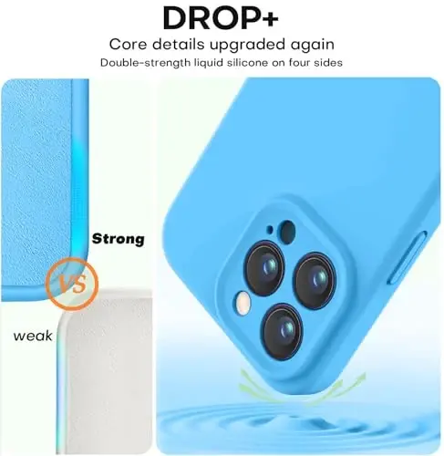 Vooii iPhone 16 Pro g'ilofi bilan mos, suyuq silikon yangilanishi [Kamera himoyasi] [Yumshoq tirnalishga qarshi mikrofiber astar] iPhone 16 Pro 6.3 dyuym uchun zarbga chidamli telefon g'ilofi - Moviy - 4