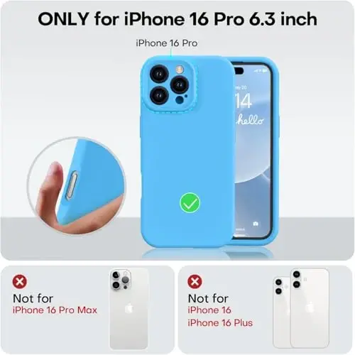 Vooii iPhone 16 Pro g'ilofi bilan mos, suyuq silikon yangilanishi [Kamera himoyasi] [Yumshoq tirnalishga qarshi mikrofiber astar] iPhone 16 Pro 6.3 dyuym uchun zarbga chidamli telefon g'ilofi - Moviy - 5