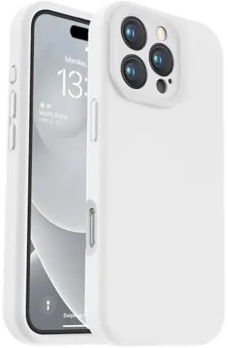 Vooii iPhone 16 Pro g‘ilofi bilan mos, suyuq silikon yangilanishi [Kamera himoyasi] [Yumshoq tirnalishga qarshi mikrofiber astar] iPhone 16 Pro 6.3 dyuym uchun zarbga chidamli telefon g‘ilofi - Oq 