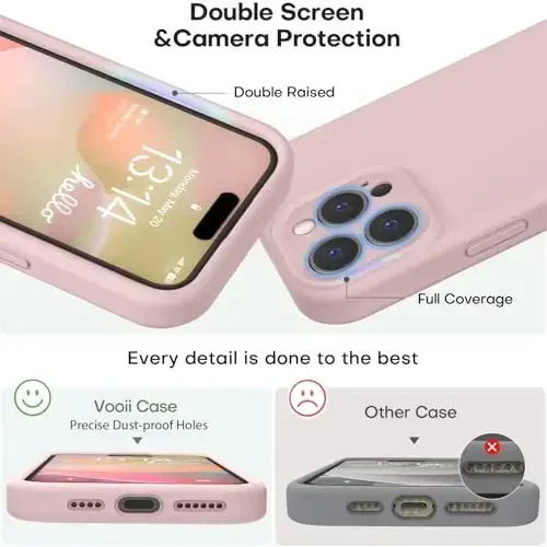 Vooii iPhone 16 Pro g‘ilofi bilan mos, suyuq silikon yangilanishi [Kamera himoyasi] [Yumshoq tirnalishga qarshi mikrofiber astar] iPhone 16 Pro 6.3 dyuym uchun zarbga chidamli telefon g‘ilofi - Pushti qum - 3