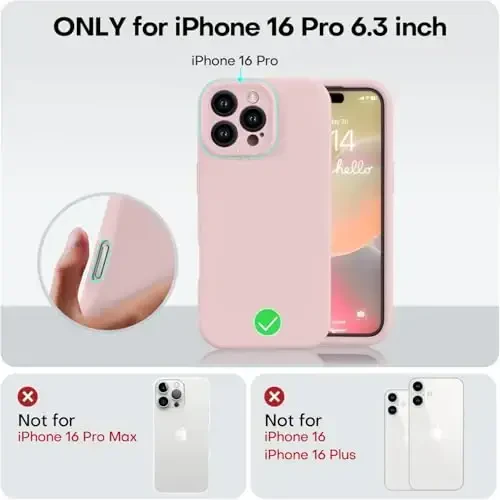 Vooii iPhone 16 Pro g‘ilofi bilan mos, suyuq silikon yangilanishi [Kamera himoyasi] [Yumshoq tirnalishga qarshi mikrofiber astar] iPhone 16 Pro 6.3 dyuym uchun zarbga chidamli telefon g‘ilofi - Pushti qum - 5