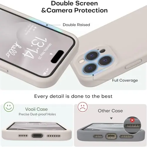 Vooii Compatible with iPhone 16 Pro Case, Liquid Silicone Upgrade [Camera Protection] [Soft Anti-Scratch Microfiber Lining] Shockproof Phone Case for iPhone 16 Pro 6.3 inch - Stone - 3