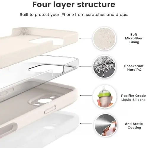 Vooii Compatible with iPhone 16 Pro Case, Liquid Silicone Upgrade [Camera Protection] [Soft Anti-Scratch Microfiber Lining] Shockproof Phone Case for iPhone 16 Pro 6.3 inch - Stone - 2