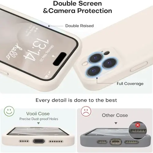 Vooii Compatible with iPhone 16 Pro Case, Liquid Silicone Upgrade [Camera Protection] [Soft Anti-Scratch Microfiber Lining] Shockproof Phone Case for iPhone 16 Pro 6.3 inch - Stone - 3