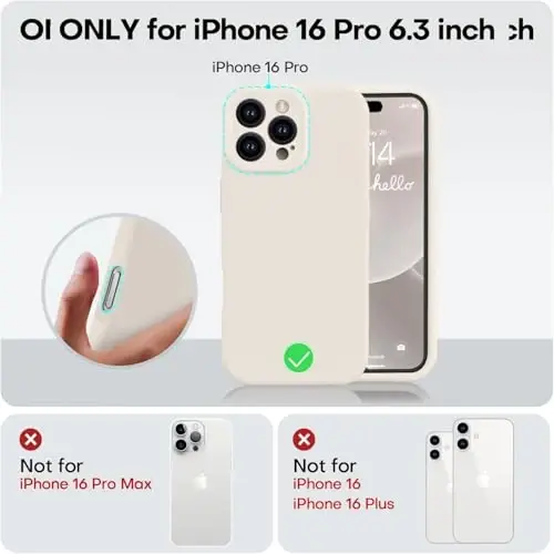 Vooii Compatible with iPhone 16 Pro Case, Liquid Silicone Upgrade [Camera Protection] [Soft Anti-Scratch Microfiber Lining] Shockproof Phone Case for iPhone 16 Pro 6.3 inch - Stone - 5