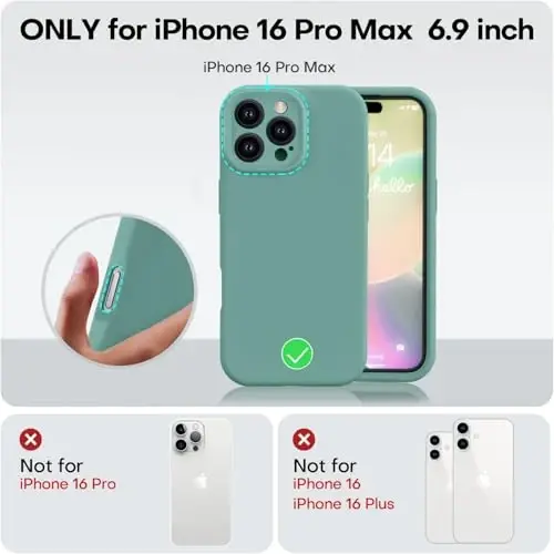 Vooii iPhone 16 Pro Max bilan mos keladi, suyuq silikon yangilanish [Kamera himoyasi] [Yumshoq tirnalishga qarshi mikrofiber astar] iPhone 16 Pro Max 6.9 dyuym uchun zarbga chidamli telefon g'ilofi - qarag'ay yashil - 5