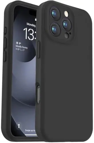 Vooii iPhone 16 Pro Max bilan mos keladi, suyuq silikon yangilanish [Kamera himoyasi] [Yumshoq tirnalishga qarshi mikrofiber astar] zarbga chidamli telefon g'ilofi iPhone 16 Pro Max 6.9 dyuym - Qora - VOOII