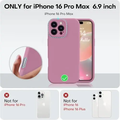 Vooii iPhone 16 Pro Max bilan mos keladi, Suyuq Silikon yangilanishi [Kamera himoyasi] [Yumshoq chizishga qarshi mikrofiber astar] iPhone 16 Pro Max 6.9 dyuym uchun zarbga chidamli telefon qutisi - Lavanda binafshasi - 5