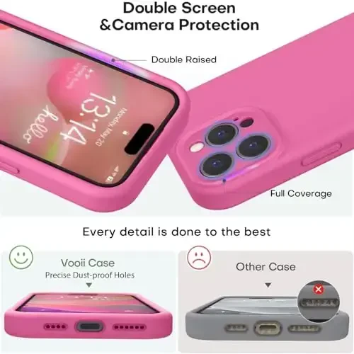 Vooii iPhone 16 Pro Max Case bilan mos keladi, Suyuq Silikon Yangilanish [Kamera himoyasi] [Yumshoq Tirnalishga qarshi Mikrofiber Astar] iPhone 16 Pro Max 6.9 dyuym uchun zarbga chidamli telefon qutisi - Pitaya - 3