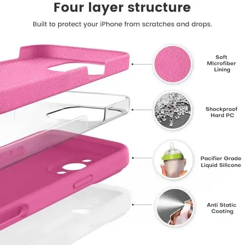 Vooii iPhone 16 Pro Max Case bilan mos keladi, Suyuq Silikon Yangilanish [Kamera himoyasi] [Yumshoq Tirnalishga qarshi Mikrofiber Astar] iPhone 16 Pro Max 6.9 dyuym uchun zarbga chidamli telefon qutisi - Pitaya - 2