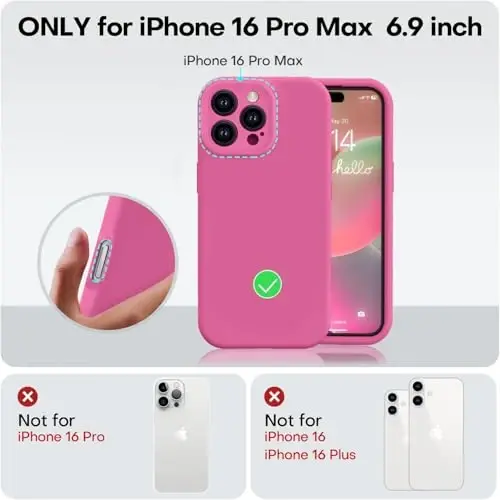 Vooii iPhone 16 Pro Max Case bilan mos keladi, Suyuq Silikon Yangilanish [Kamera himoyasi] [Yumshoq Tirnalishga qarshi Mikrofiber Astar] iPhone 16 Pro Max 6.9 dyuym uchun zarbga chidamli telefon qutisi - Pitaya - 5