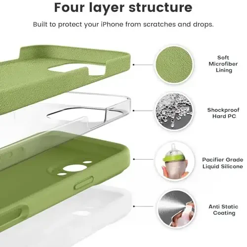 Vooii iPhone 16 Pro Max Case bilan mos keladi, suyuq silikon yangilanishi [Kamera himoyasi] [Yumshoq chizishga qarshi mikrofiber astar] iPhone 16 Pro Max 6.9 dyuym uchun zarbga chidamli telefon qutisi - Cedar Green - 2