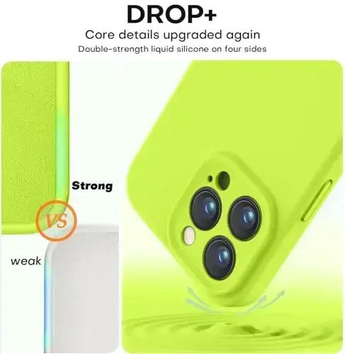 Vooii iPhone 16 Pro Max Case bilan mos, suyuq silikon yangilanish [Kamera himoyasi] [Yumshoq tirnalishga qarshi mikrofiber astar] iPhone 16 Pro Max 6.9 dyuym uchun zarbga chidamli telefon qutisi - Fluorescent Yashil - 4
