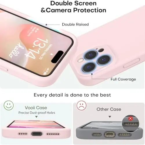 Vooii iPhone 16 Pro Max Case bilan mos, Suyuq Silikon yangilanishi [Kamera himoyasi] [Yumshoq chizilishga qarshi mikrofiber astar] iPhone 16 Pro Max 6.9 dyuym uchun zarbga chidamli telefon qutisi - Chalk Pink - 3