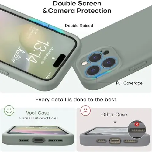Vooii iPhone 16 Pro Max Case bilan mos, suyuq silikon yangilanishi [Kamera himoyasi] [Yumshoq tirnalishga qarshi mikrofiber astar] iPhone 16 Pro Max 6.9 dyuym uchun zarbga chidamli telefon qutisi - Calke Green - 3