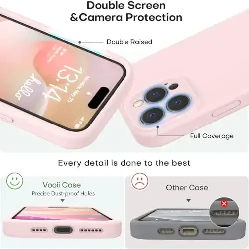 Vooii iPhone 16 Pro Max Case bilan mos, Suyuq Silikon yangilanishi [Kamera himoyasi] [Yumshoq tirnalishga qarshi mikrofiber astar] iPhone 16 Pro Max 6.9 dyuym uchun zarbga chidamli telefon qutisi - Chalk Pink - 3