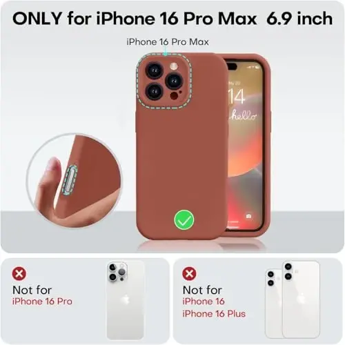 Vooii iPhone 16 Pro Max Case bilan mos, Suyuq silikon yangilanishi [Kamera himoyasi] [Yumshoq tirnalishga qarshi mikrofiber astar] iPhone 16 Pro Max 6.9 dyuym uchun zarbga chidamli telefon qutisi - Karamelli - 5