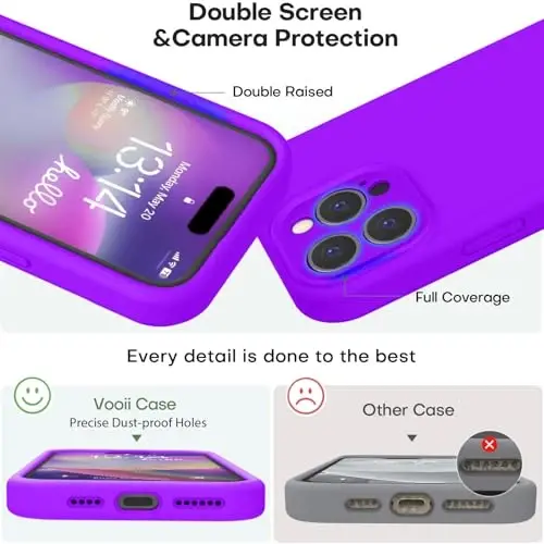 Vooii iPhone 16 Pro Max Case bilan mos, suyuq silikon yangilanishi [Kamera himoyasi] [Yumshoq tirnalishga qarshi mikrofiber astar] iPhone 16 Pro Max 6.9 dyuym uchun zarbga chidamli telefon qutisi - Neon binafsha - 3