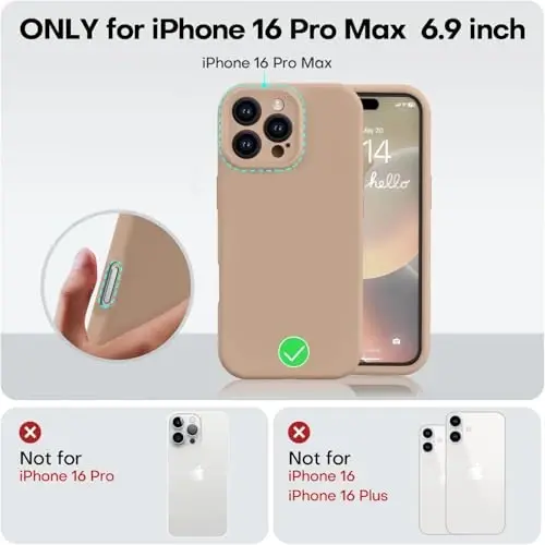 Vooii iPhone 16 Pro Max Case bilan mos, suyuq silikon yangilanishi [Kamera himoyasi] [Yumshoq tirnalishga qarshi mikrofiber astar] iPhone 16 Pro Max 6.9 dyuym uchun zarbga chidamli telefon qutisi - Och jigarrang - 5