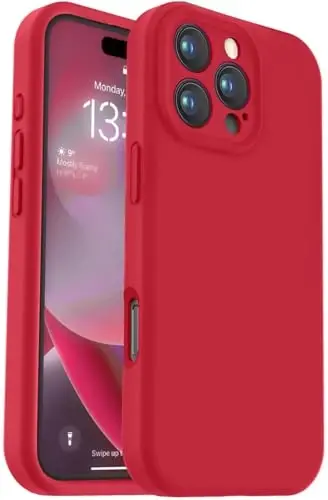 Vooii iPhone 16 Pro Max uchun g‘ilof bilan mos, suyuq silikon yangilanish [Kamera himoyasi] [Yumshoq tirnalishga qarshi mikrofiber astar] iPhone 16 Pro Max 6.9 dyuym uchun zarbga chidamli telefon g‘ilofi - Qizil 