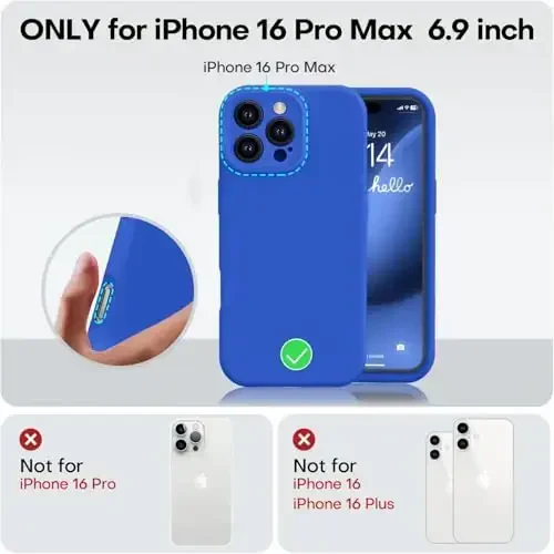 Vooii iPhone 16 Pro Max uchun mos keladigan g'ilof, suyuq silikon yangilanishi [Kamera himoyasi] [Yumshoq tirnalishga qarshi mikrofiber astar] iPhone 16 Pro Max 6.9 dyuym uchun zarbaga chidamli telefon g'ilofi - Klein Blue - 5