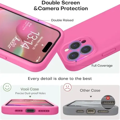 Vooii iPhone 16 Pro uchun mos keladigan g‘ilof, suyuq silikon yangilanishi [Kamera himoyasi] [Yumshoq tirnalishga qarshi mikrofiber astar] iPhone 16 Pro 6,3 dyuym uchun zarbga chidamli telefon g‘ilofi - Pitaya - 3