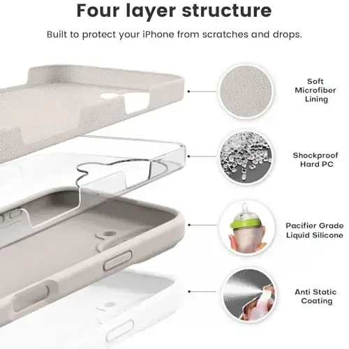 Vooii iPhone 16 uchun mos keladigan g'ilof, suyuq silikon yangilanishi [Kamera himoyasi] [Yumshoq tirnalishga qarshi mikrofiber astar] iPhone 16 6.1 dyuym uchun zarbaga chidamli telefon g'ilofi - Tosh - 2