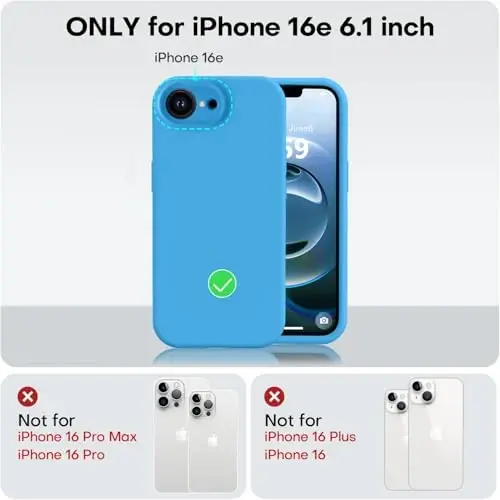 Vooii iPhone 16e bilan mos keladi, suyuq silikon yangilanishi [Kamera himoyasi] [Yumshoq tirnalishga qarshi mikrofiber astar] iPhone 16e 6.1 dyuym uchun zarbga chidamli telefon qutisi - Moviy - 5