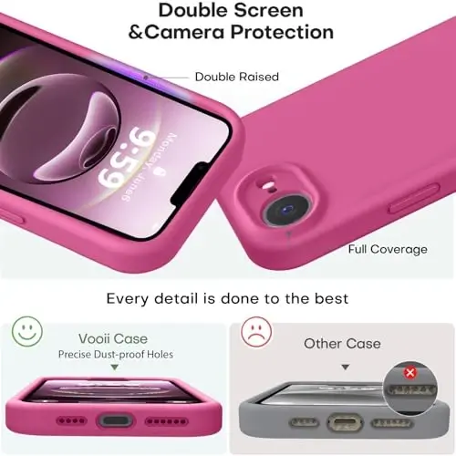 Vooii iPhone 16e bilan mos keladi, suyuq silikon yangilanishi [Kamera himoyasi] [Yumshoq tirnalishga qarshi mikrofiber astar] iPhone 16e 6.1 dyuym uchun zarbga chidamli telefon qutisi - Pitaya - 3