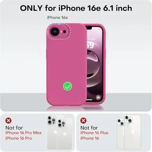 Vooii iPhone 16e bilan mos keladi, suyuq silikon yangilanishi [Kamera himoyasi] [Yumshoq tirnalishga qarshi mikrofiber astar] iPhone 16e 6.1 dyuym uchun zarbga chidamli telefon qutisi - Pitaya - 5