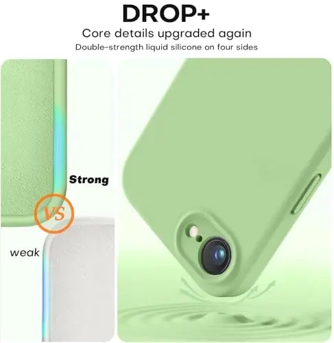 Vooii iPhone 16e g‘ilofi bilan mos keladi, suyuq silikon yangilanishi [Kamera himoyasi] [Yumshoq tirnalishga qarshi mikrofiber astar] iPhone 16e 6.1 dyuym uchun zarbga chidamli telefon g‘ilofi - Matcha - 4