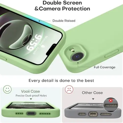 Vooii iPhone 16e g‘ilofi bilan mos keladi, suyuq silikon yangilanishi [Kamera himoyasi] [Yumshoq tirnalishga qarshi mikrofiber astar] iPhone 16e 6.1 dyuym uchun zarbga chidamli telefon g‘ilofi - Matcha - 3