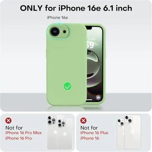 Vooii iPhone 16e g‘ilofi bilan mos keladi, suyuq silikon yangilanishi [Kamera himoyasi] [Yumshoq tirnalishga qarshi mikrofiber astar] iPhone 16e 6.1 dyuym uchun zarbga chidamli telefon g‘ilofi - Matcha - 5