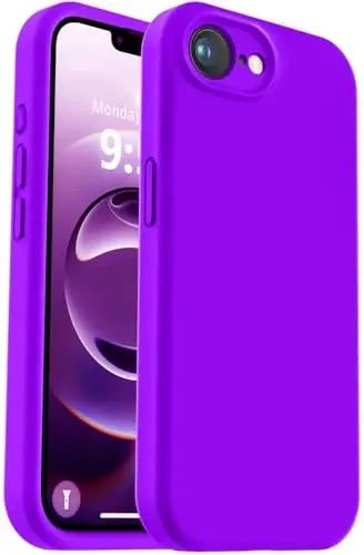 Vooii iPhone 16e g'ilofi bilan mos keladi, suyuq silikon yangilanishi [Kamera himoyasi] [Yumshoq tirnalishga qarshi mikrofiber astar] iPhone 16e 6,1 dyuym uchun zarbga chidamli telefon g'ilofi - Neon binafsha 