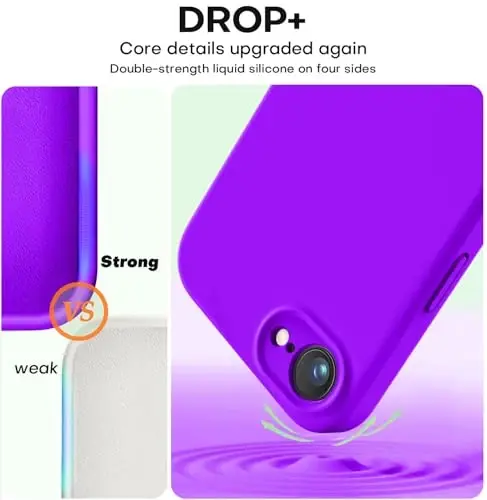 Vooii iPhone 16e g'ilofi bilan mos keladi, suyuq silikon yangilanishi [Kamera himoyasi] [Yumshoq tirnalishga qarshi mikrofiber astar] iPhone 16e 6,1 dyuym uchun zarbga chidamli telefon g'ilofi - Neon binafsha - 4