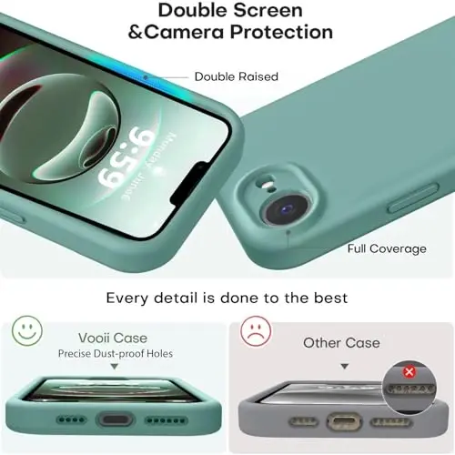 Vooii iPhone 16e g‘ilofi bilan mos keladi, suyuq silikon yangilanishi [Kamera himoyasi] [Yumshoq tirnalishga qarshi mikrofiber astar] iPhone 16e 6,1 dyuym uchun zarbga chidamli telefon g‘ilofi - Qayin yashili - 3