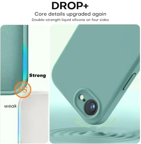 Vooii iPhone 16e g‘ilofi bilan mos keladi, suyuq silikon yangilanishi [Kamera himoyasi] [Yumshoq tirnalishga qarshi mikrofiber astar] iPhone 16e 6,1 dyuym uchun zarbga chidamli telefon g‘ilofi - Qayin yashili - 4