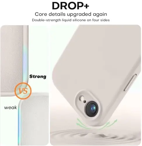 Vooii iPhone 16e gʻilofi bilan mos keladi, suyuq silikon yangilanishi [Kamera himoyasi] [Yumshoq tirnalishga qarshi mikrofiber astar] iPhone 16e 6.1 dyuym uchun zarbga chidamli telefon gʻilofi - Tosh - 4