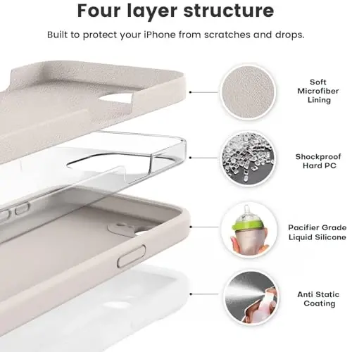 Vooii iPhone 16e gʻilofi bilan mos keladi, suyuq silikon yangilanishi [Kamera himoyasi] [Yumshoq tirnalishga qarshi mikrofiber astar] iPhone 16e 6.1 dyuym uchun zarbga chidamli telefon gʻilofi - Tosh - VOOII (1)