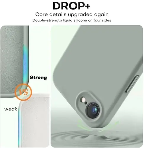 Vooii iPhone 16e gʻilofi bilan mos, suyuq silikon yangilanishi [Kamera himoyasi] [Yumshoq tirnalishga qarshi mikrofiber astar] iPhone 16e 6.1 dyuym uchun zarbaga chidamli telefon gʻilofi - Calke Green - 4