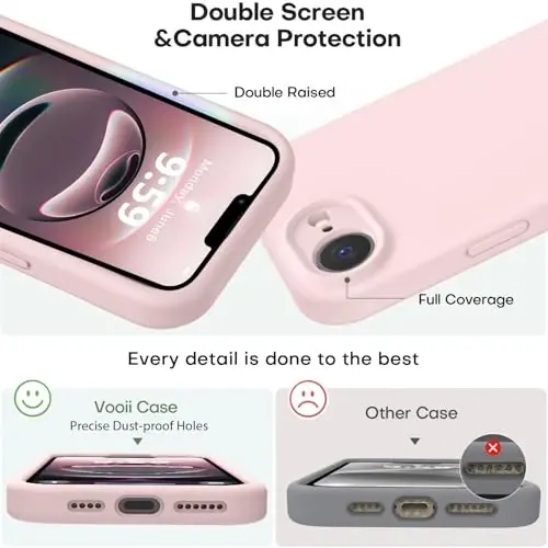 Vooii iPhone 16e gʻilofi bilan mos, suyuq silikon yangilanishi [Kamera himoyasi] [Yumshoq tirnalishga qarshi mikrofiber astar] iPhone 16e 6.1 dyuym uchun zarbga chidamli telefon gʻilofi - Chalk pushti - 3