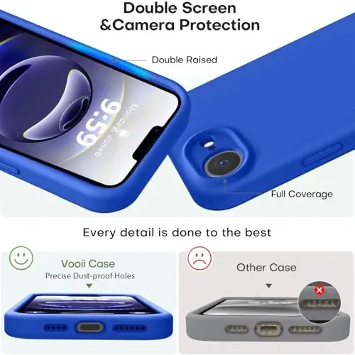 Vooii iPhone 16e g‘ilofi bilan mos, suyuq silikon yangilanishi [Kamera himoyasi] [Yumshoq tirnalishga qarshi mikrofiber astar] iPhone 16e 6.1 dyuym uchun zarbga chidamli telefon g‘ilofi - Klein Blue - 3