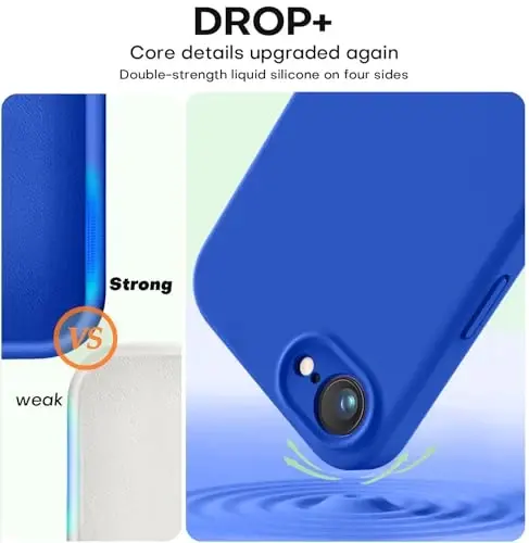 Vooii iPhone 16e g‘ilofi bilan mos, suyuq silikon yangilanishi [Kamera himoyasi] [Yumshoq tirnalishga qarshi mikrofiber astar] iPhone 16e 6.1 dyuym uchun zarbga chidamli telefon g‘ilofi - Klein Blue - 4