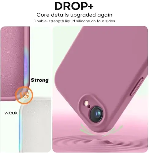 Vooii iPhone 16e g‘ilofi bilan mos, suyuq silikon yangilanishi [Kamera himoyasi] [Yumshoq tirnalishga qarshi mikrofiber astar] iPhone 16e 6.1 dyuym uchun zarbga chidamli telefon g‘ilofi - Lavanda binafsha - 4