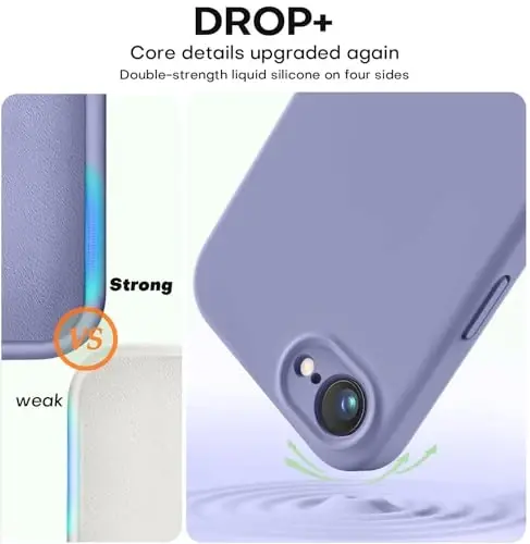 Vooii iPhone 16e gʻilofi bilan mos, suyuq silikon yangilanishi [Kamera himoyasi] [Yumshoq tirnalishga qarshi mikrofiber astar] iPhone 16e 6.1 dyuym uchun zarbga chidamli telefon gʻilofi - Lavanda kulrang - 4