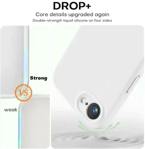 Vooii iPhone 16e g'ilofi bilan mos, suyuq silikon yangilanishi [Kamera himoyasi] [Yumshoq tirnalishga qarshi mikrofiber astar] iPhone 16e 6.1 dyuym uchun zarbga chidamli telefon g'ilofi - Oq - 4