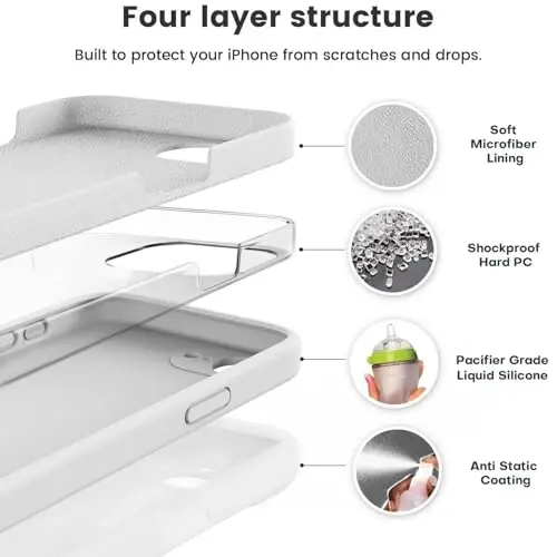 Vooii iPhone 16e g'ilofi bilan mos, suyuq silikon yangilanishi [Kamera himoyasi] [Yumshoq tirnalishga qarshi mikrofiber astar] iPhone 16e 6.1 dyuym uchun zarbga chidamli telefon g'ilofi - Oq - VOOII (1)