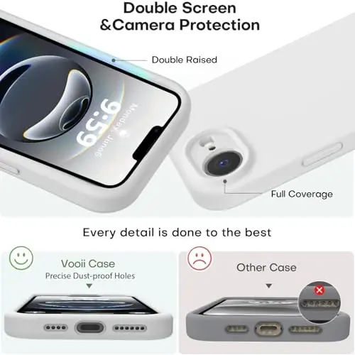 Vooii iPhone 16e g'ilofi bilan mos, suyuq silikon yangilanishi [Kamera himoyasi] [Yumshoq tirnalishga qarshi mikrofiber astar] iPhone 16e 6.1 dyuym uchun zarbga chidamli telefon g'ilofi - Oq - 3